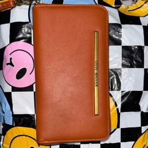 Steve Madden Orange Zip-Around Wallet with Gold Accent
